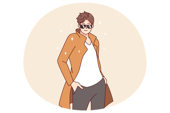 Homme élégant en vêtements de créateurs et lunettes de soleil  Illustration