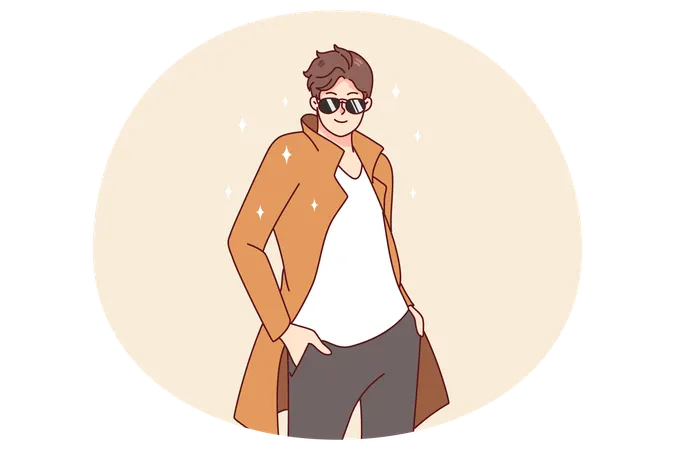 Homme élégant en vêtements de créateurs et lunettes de soleil  Illustration