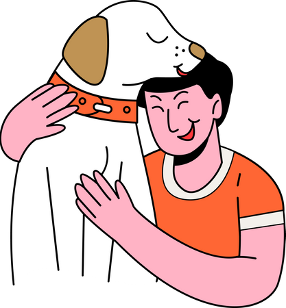 Homme serrant un chien  Illustration