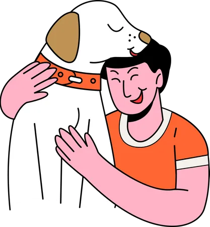 Homme serrant un chien  Illustration