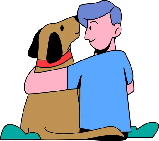 Homme serrant un chien  Illustration