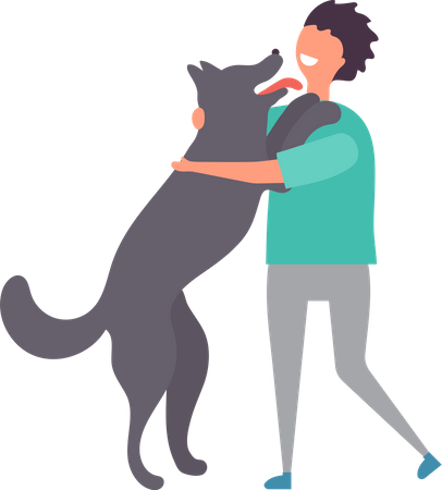 Homme serrant un chien  Illustration