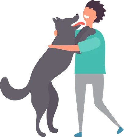 Homme serrant un chien  Illustration