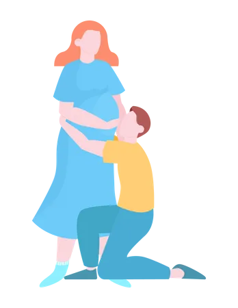 Homme serrant le ventre de sa femme enceinte  Illustration