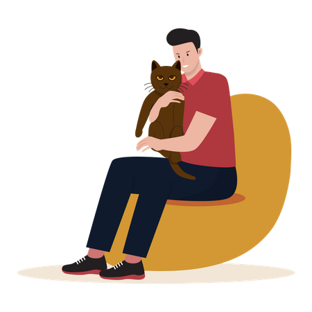 Homme serrant son chat  Illustration