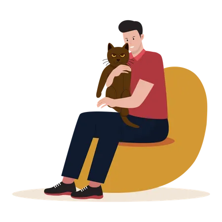 Homme serrant son chat  Illustration