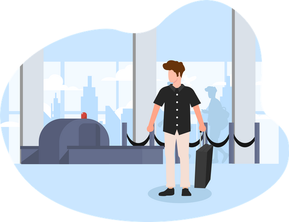 Homme attendant au contrôle des bagages de l'aéroport  Illustration