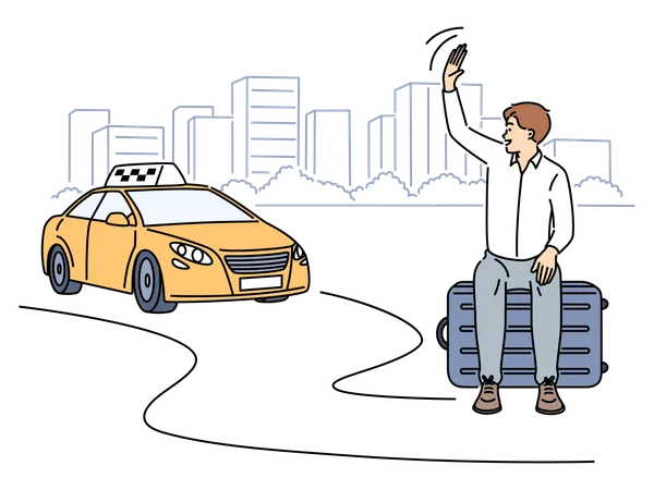 Homme attendant un taxi  Illustration