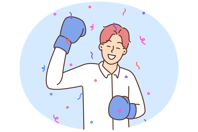 Un homme portant des gants de boxe célèbre sa victoire  Illustration