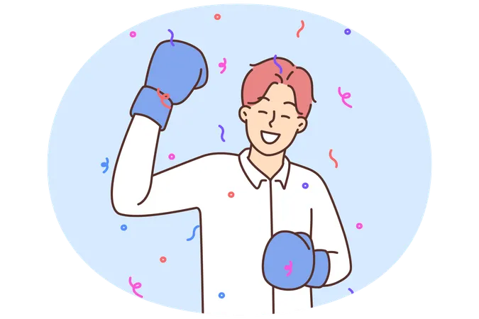 Un homme portant des gants de boxe célèbre sa victoire  Illustration