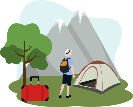 Homme partant camper  Illustration