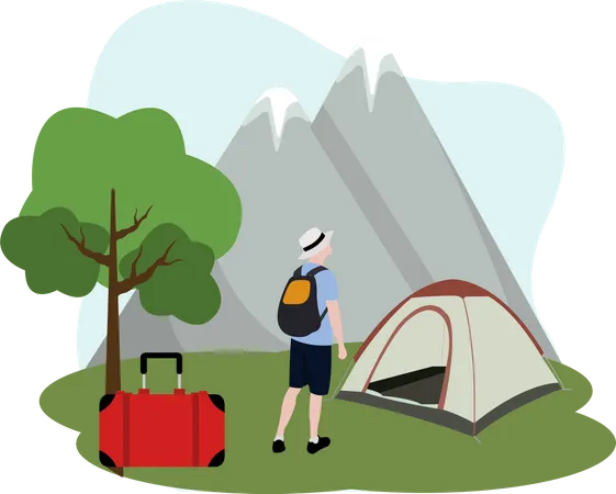 Homme partant camper  Illustration