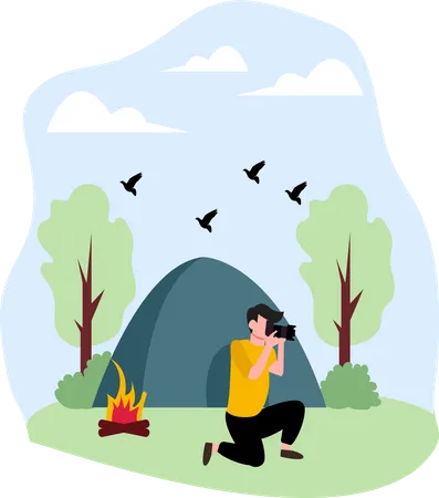 Homme en camping aventure  Illustration