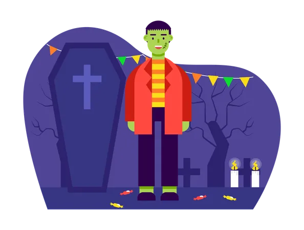 Homme en costume de zombie  Illustration