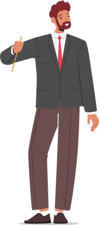 Homme en costume formel, homme d'affaires portant un blazer noir et un pantalon marron isolé sur fond blanc  Illustration