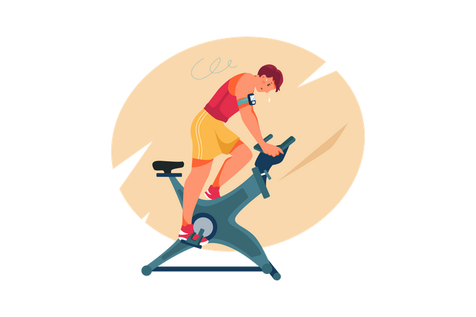 Homme sur cycle d'exercice travaillant  Illustration