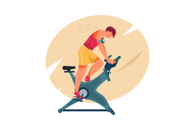 Homme sur cycle d'exercice travaillant  Illustration