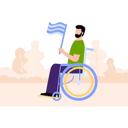 Homme en fauteuil roulant tenant un drapeau  Illustration