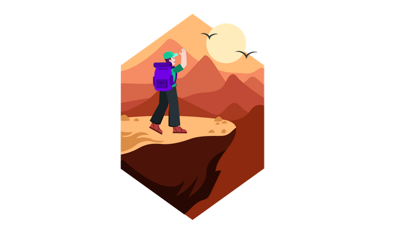 Homme en randonnée en montagne  Illustration