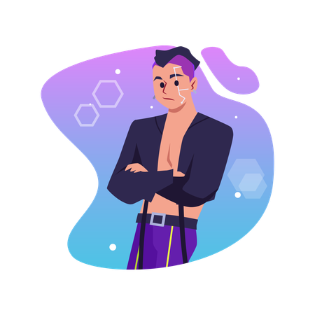 Homme en style cyberpunk avec implants faciaux  Illustration