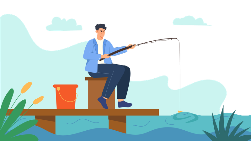 Homme faisant la pêche  Illustration