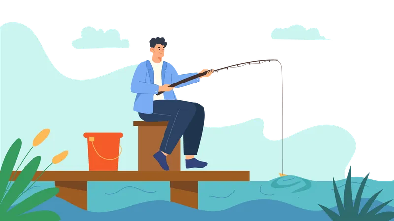 Homme faisant la pêche  Illustration