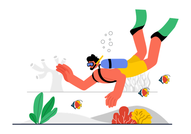 Homme pratiquant la plongée en eau libre  Illustration