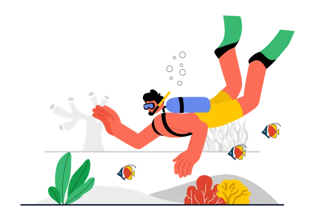 Homme pratiquant la plongée en eau libre  Illustration