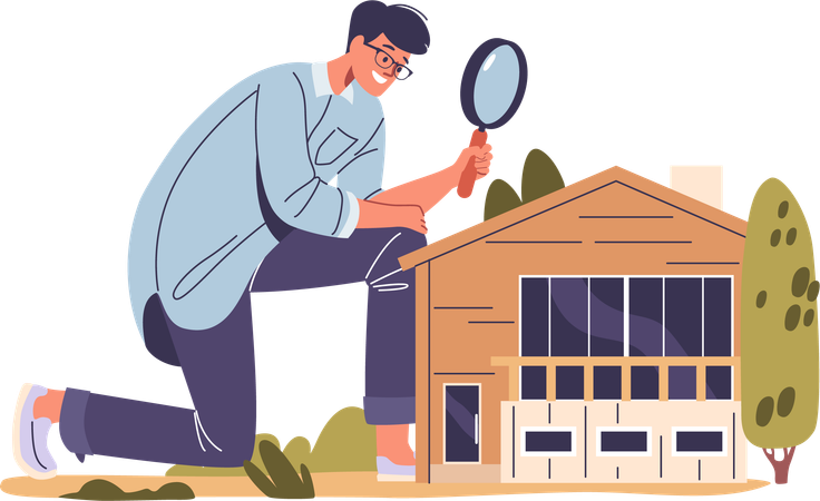 Homme effectuant une recherche de maison  Illustration