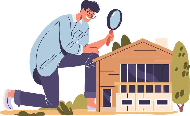 Homme effectuant une recherche de maison  Illustration