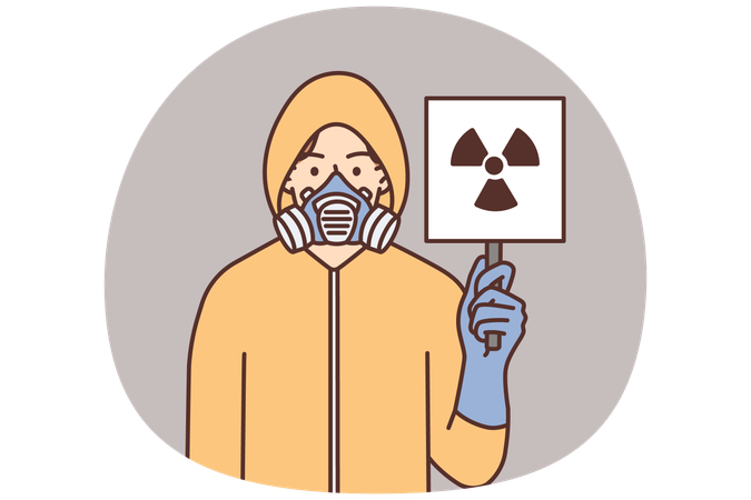 Un homme en uniforme montre des signes de radiation  Illustration
