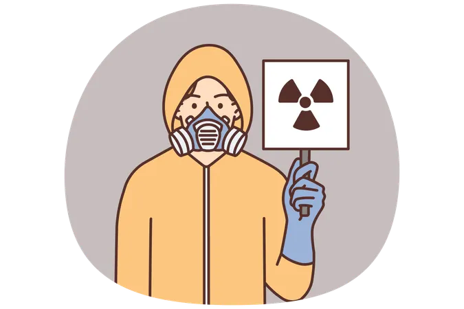 Un homme en uniforme montre des signes de radiation  Illustration