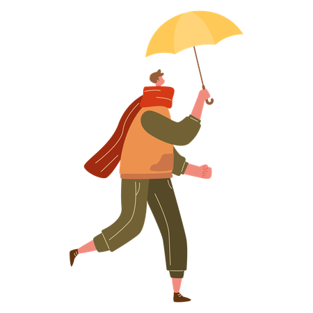 Homme en vêtements d'automne et tenant un parapluie  Illustration