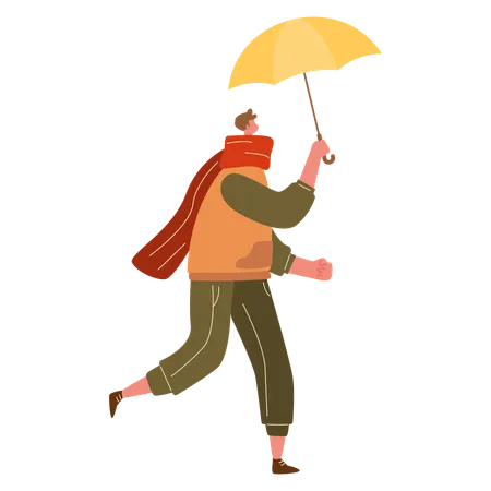 Homme en vêtements d'automne et tenant un parapluie  Illustration