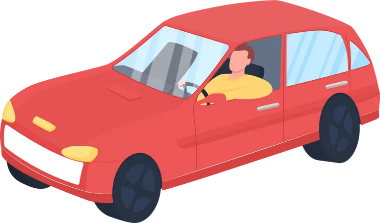 Homme en voiture rouge  Illustration