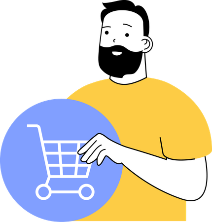 Un homme encourage les achats en ligne  Illustration