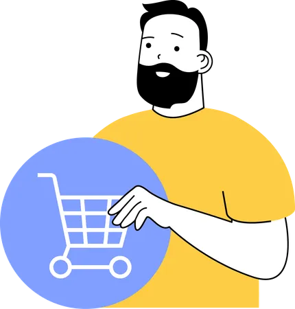 Un homme encourage les achats en ligne  Illustration