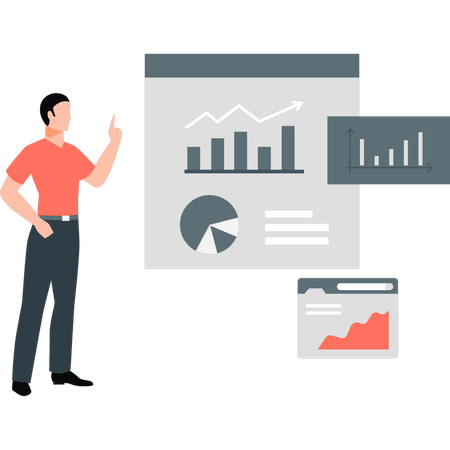 Homme enseignant des diagrammes de statistiques  Illustration