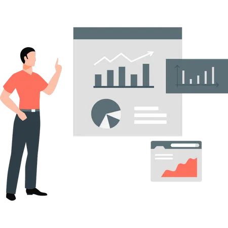 Homme enseignant des diagrammes de statistiques  Illustration