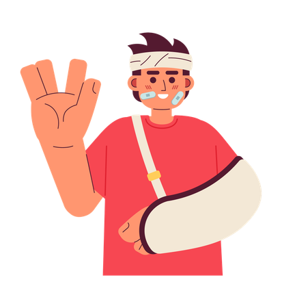 Homme enveloppé de bandage joyeux avec une écharpe de bras  Illustration