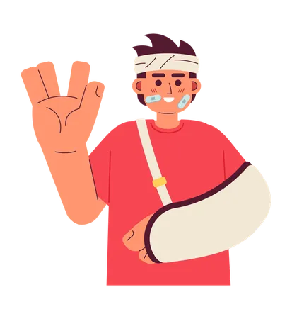 Homme enveloppé de bandage joyeux avec une écharpe de bras  Illustration