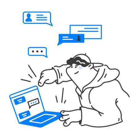 Homme envoyant un message à l’aide d’un ordinateur portable  Illustration
