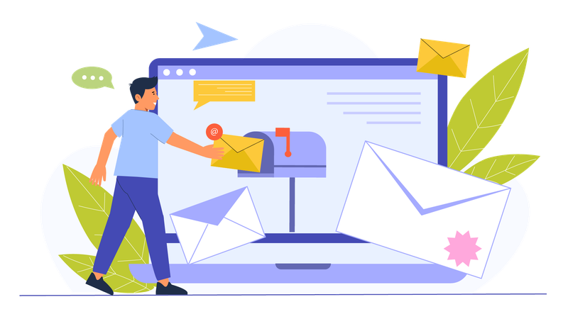 Homme envoyant un email  Illustration