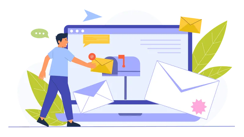 Homme envoyant un email  Illustration