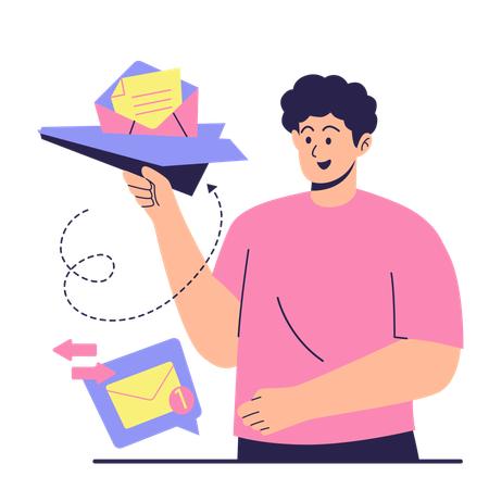 Un homme envoie un nouvel e-mail  Illustration