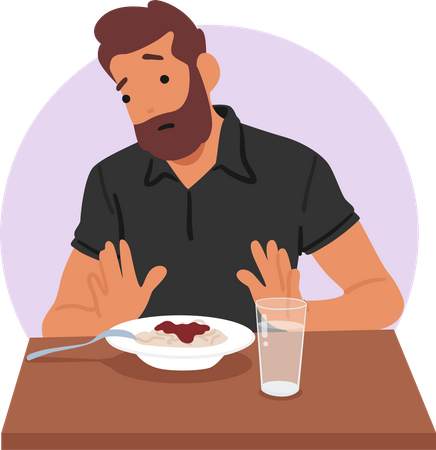 Homme souffrant d'une perte d'appétit en tant que symptôme de gastrite  Illustration