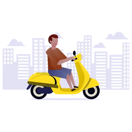 Homme chevauchant un scooter  Illustration