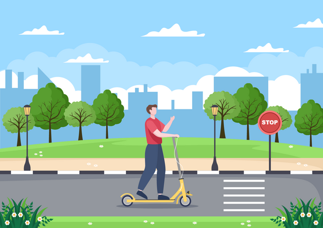 Homme chevauchant un scooter  Illustration