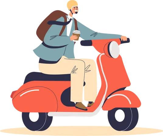 Homme A Moto Motocycliste Masculin Sur Velo Scooter Electrique Portant Un Casque De Protection Un Motard Illustration Vectorielle Plane De Dessin Anime Illustration