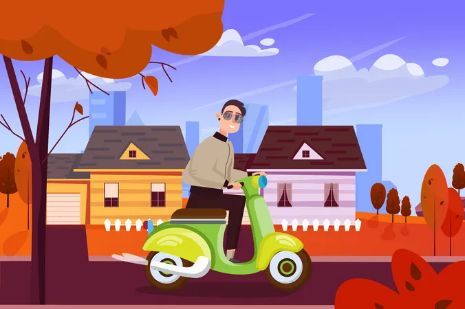 Homme chevauchant un scooter  Illustration